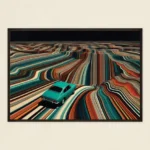 Surreal Road Journey Art Poster – Retro Car on Waves of Color