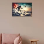 Galactic Surfer Art Poster | Astronaut and Dove in Celestial Clouds