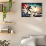 Galactic Surfer Art Poster – Astronaut and Dove Soaring Through Clouds