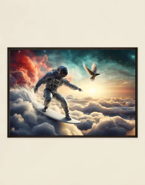 Discover Harmony and Adventure with the Galactic Surfer Art Poster