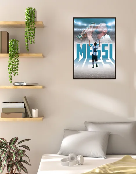 Celebrate Messi’s World Cup victory with this iconic Messi poster. Perfect for football fans and sports lovers. Shop now at SmallBig and relive the magic!