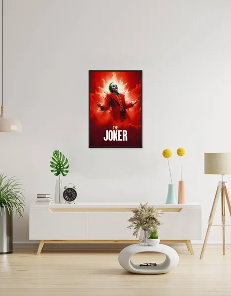 The Joker poster, DC anti-hero art, Joker movie artwork, cinematic villain posters, fiery Joker poster, comic book villain décor, Gotham City art, iconic Joker design, Joker collectible, dramatic DC posters, Joker fan artwork, Joker movie collectible, intense Joker wall art, cinematic villain décor, Gotham-inspired poster.