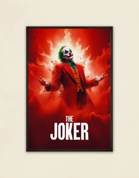 Capture the fiery chaos of The Joker with this bold poster. Perfect for fans of the movie and lovers of dramatic décor.